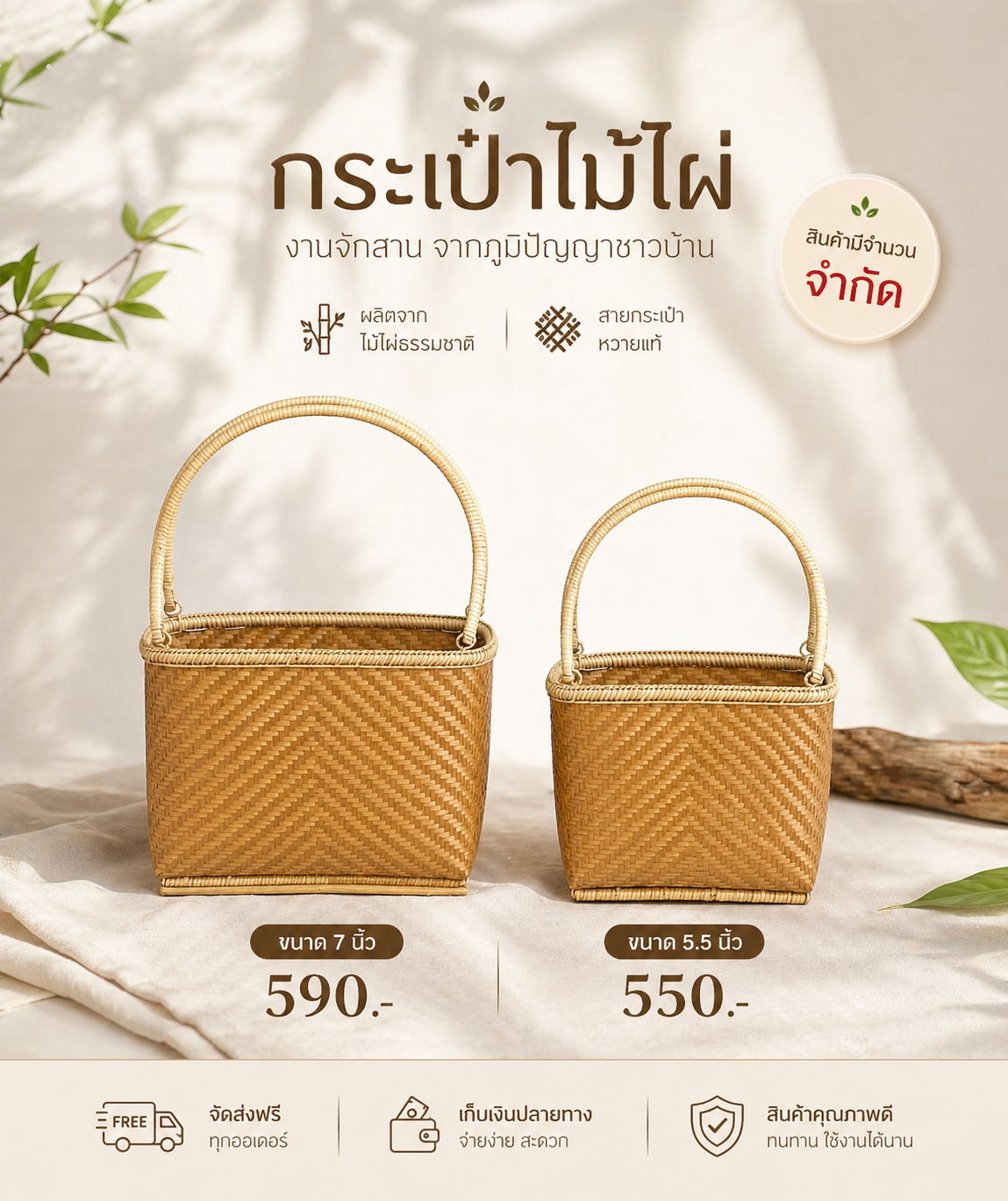 ตอกไม้ไผ่ที่เหลาอย่างละเอียด คือหัวใจของงานสานบางเจ้าฉ่า